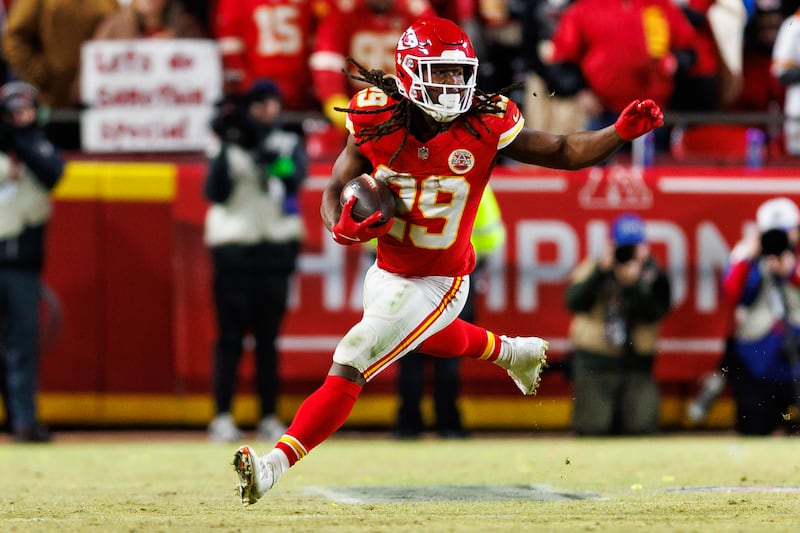 Kansas City Chiefs running back Kareem Hunt in action against the Buffalo Bills. Photograph: Brooke Sutton/Getty Images