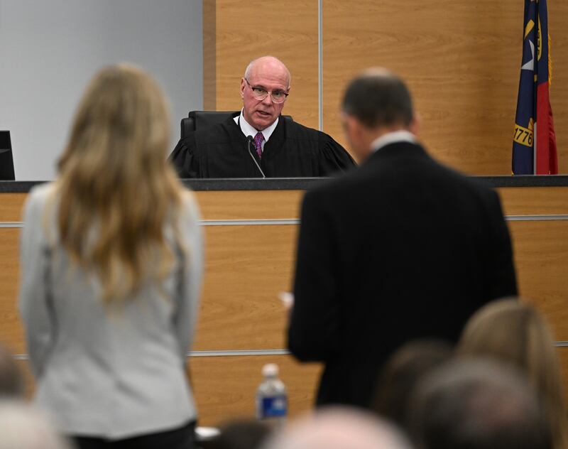 Molly Martens faces superior court Judge David Hall late last month at the Davidson County Courthouse in Lexington, North Carolina. Photograph: Walt Unks/Winston-Salem Journal