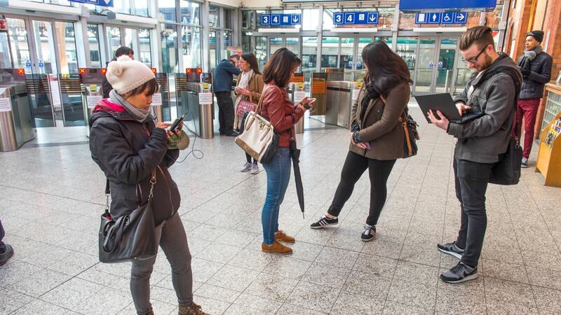 Stranded commuters at Kent Train Station, Cork, during industrial action on Friday. Photograph: Michael Mac Sweeney/Provision