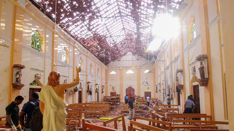 Inside a bombed church in Negombo: About 1.2 million of Sri Lanka’s 21 million inhabitants are Catholics. Photograph: Stringer