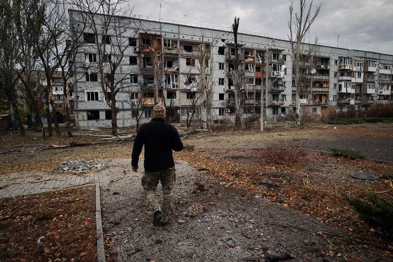 Damaged buildings in Kurakhove, Ukraine. Photogrph: Tyler Hicks/New York Times