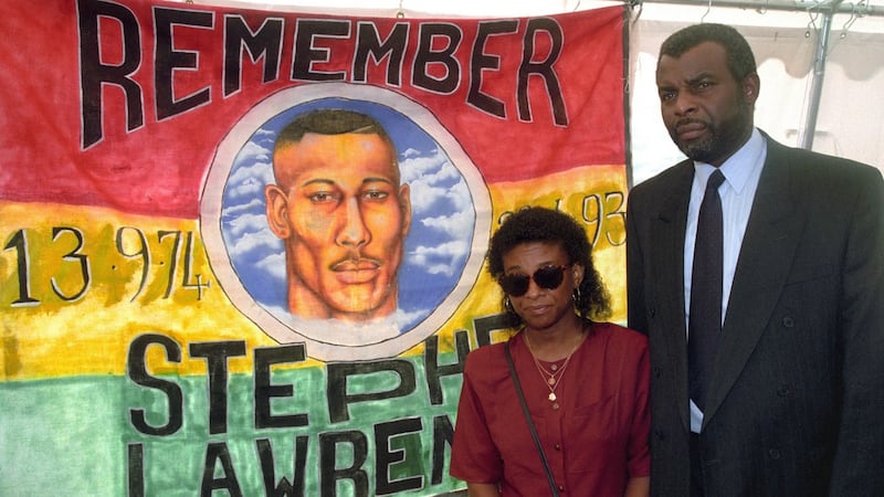 Doreen and Neville Lawrence outside Belmarsh Magistrates’ Court on August 23rd, 1995 for the first day of the family’s private prosecution accusing four men of the murder of their son Stephen.Photograph: Stefan Rousseau/PA Wire