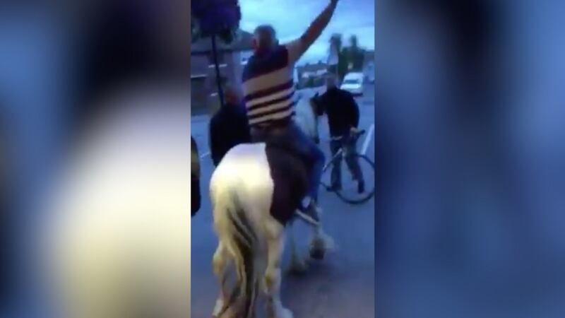 The footage was captured on a mobile phone and shows a man riding the pony through the Cabra House pub