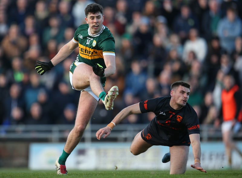 Kerry’s Dylan Geaney scores a goal against Armagh. Photograph: Leah Scholes/Inpho
