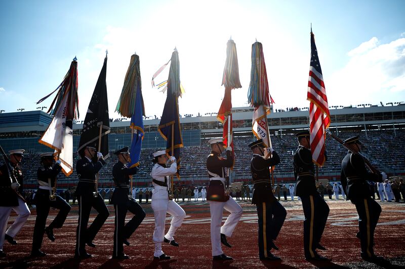 Joint Color Guard presents the colors during the pre-race ceremonies prior to the Nascar Cup Series Coca-Cola 600 in North Carolina on Sunday. Photograph: Jared C Tilton/Getty Images