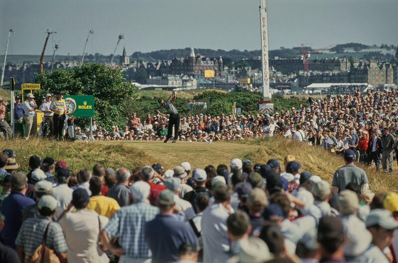 Tiger Woods on his way to completing his first career Grand Slam at the Open in 2000. Photograph: Stephen Munday/Getty Images