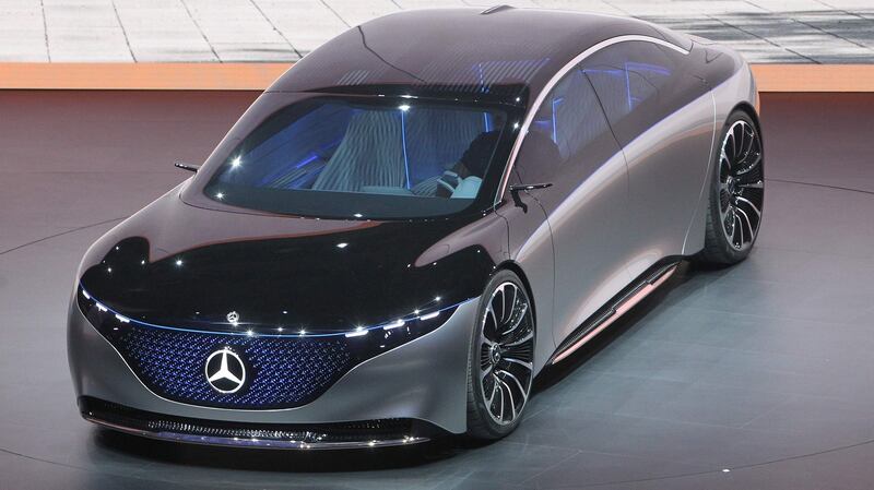 The Mercedes-Benz EQS all-electric concept promises 700km on a single charge when it finally arrives on roads in 2022. Photograph: AFP/Getty Images