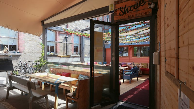 The seating area of Shouk on the Lower Drumcondra Road in Dublin. Photograph: Laura Hutton