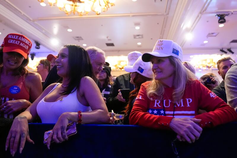 Supporters arrive before Donald Trump speaks at a caucus night rally in Las Vegas on Thursday. Photograph: Alex Brandon/AP