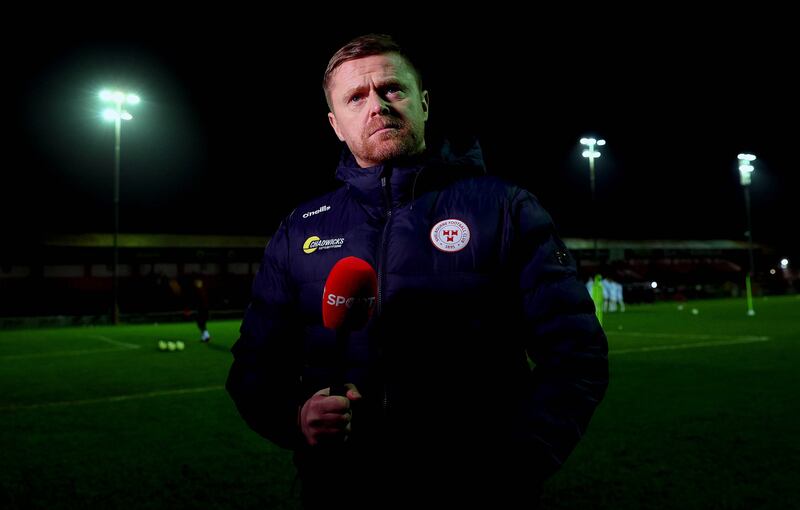 Shelbourne head coach Damien Duff at their lowly-lit League of Ireland fixture against Derry City at Tolka Park on Friday. Photograph: Ryan Byrne/Inpho