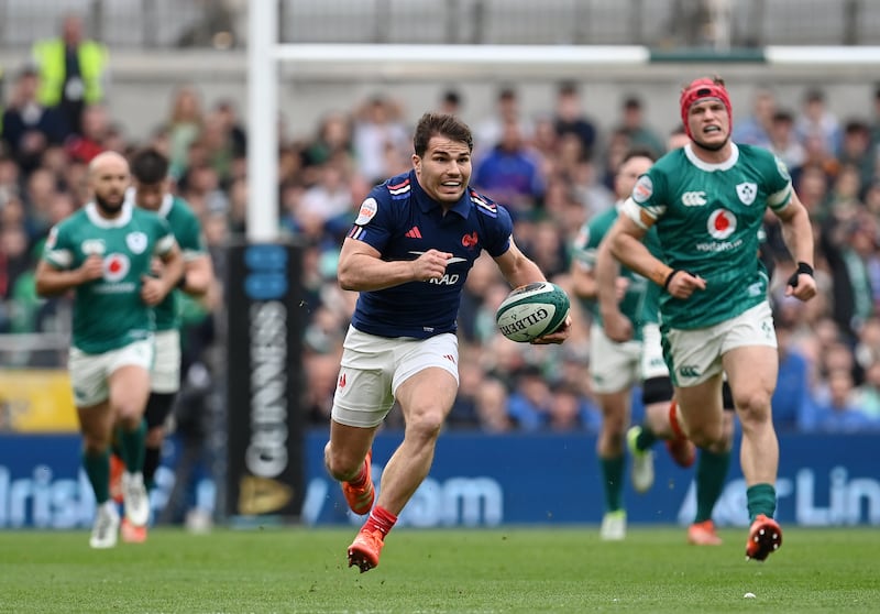 France's Antoine Dupont before suffering an injury against Ireland. Photograph: Charles McQuillan/Getty Images