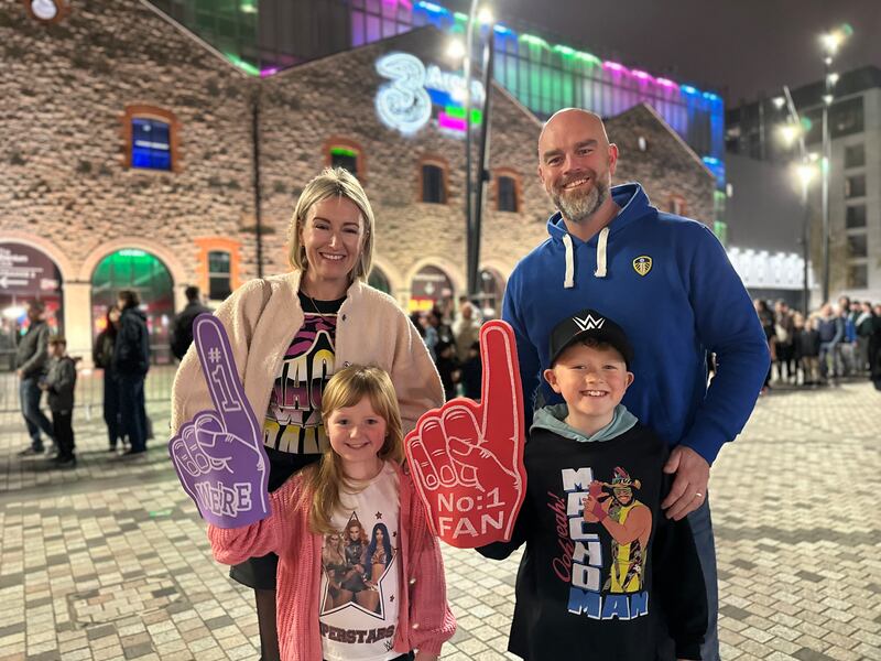 Donna, Brian, Lucy and Sam Fitzgerald, who travelled from Cork to watch WWE Live! at 3Arena in Dublin in November 2024. Photograph: Conor Capplis