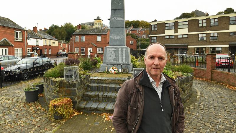 Tony Doherty, son of Bloody Sunday victim Patrick Doherty, at the memorial to the dead at Rossville Street in the Bogside, Derry. Photograph: Trevor McBride