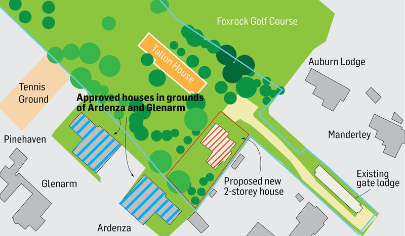 Map showing Tallon House, off Torquay Road on Golf Lane in Foxrock, Dublin