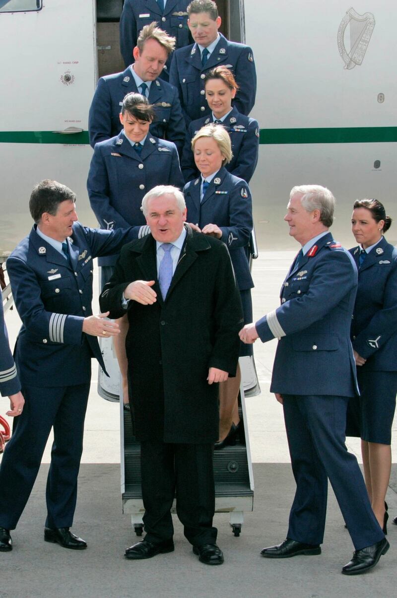 Lisa Smith, far right, pictured in front of the government jet with then-taoiseach Bertie Ahern. File photograph: Collins, Dublin, Colin Keegan