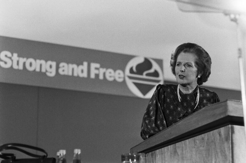 Margaret Thatcher speaks in Birmingham in 1983. Photograph: Jacob Sutton/Gamma-Rapho via Getty Images