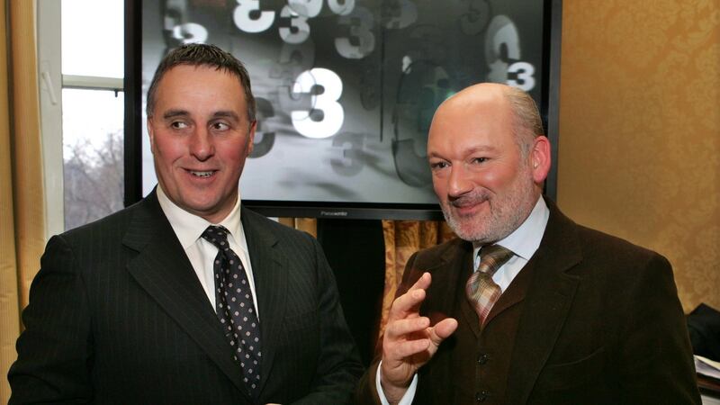 David McRedmond (left), TV3 Group chief executive from 2006 to 2015, pictured in 2010 with Ben Frow, director of programming 2007-2012, at the Shelbourne Hotel. Photograph: Matt Kavanagh