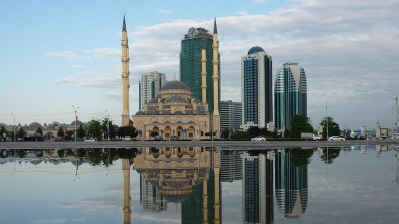 The Heart of Chechnya mosque and new skyscrapers in central Grozny. Photograph: Daniel McLaughlin