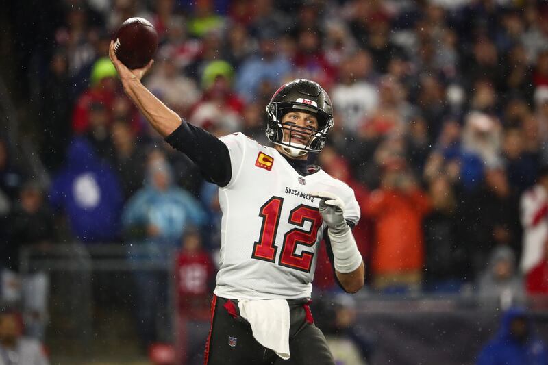 Tom Brady in action for the Tampa Bay Buccaneers against his former team, the New England Patriots, in 2021. Photograph: Kevin Sabitus/Getty Images