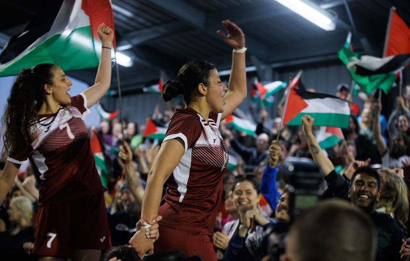 Palestine's Sara Kord celebrates after the International Solidarity Match at Dalymound Park. Photograph: Tom Maher/Inpho 