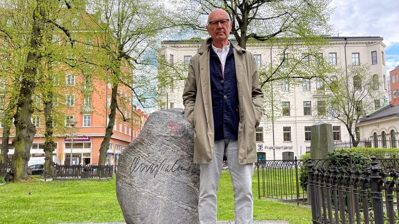 Pierre Schori at Olof Palme’s grave in Stockholm. ‘We are giving away our crown jewels: our influence and standing in the world,’ says Schori, a former aide of the murdered prime minister. Photograph: Derek Scally