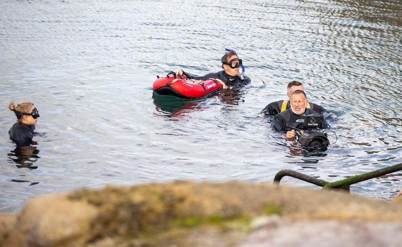 Emerald: filming in the Irish Sea at the Forty Foot rocks. Photograph: Tom Honan