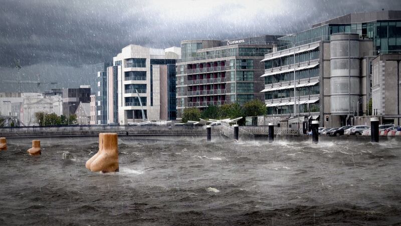 Cork inundated by flooding via the river Lee and Cork Harbour after extreme weather. Graphic: Eddie Sheanon/Midas Productions