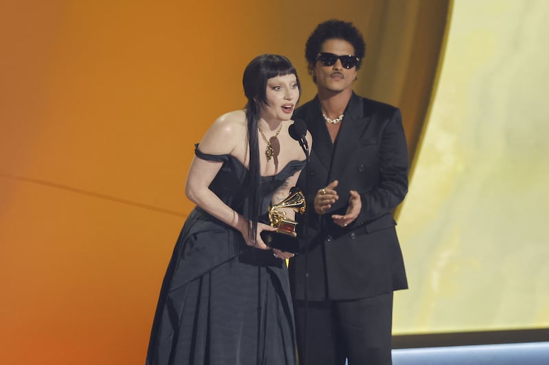 Lady Gaga and Bruno Mars during the 67th annual Grammy Awards ceremony at Crypto.com Arena in Los Angeles, California. Photograph: Caroline Brehman/EPA