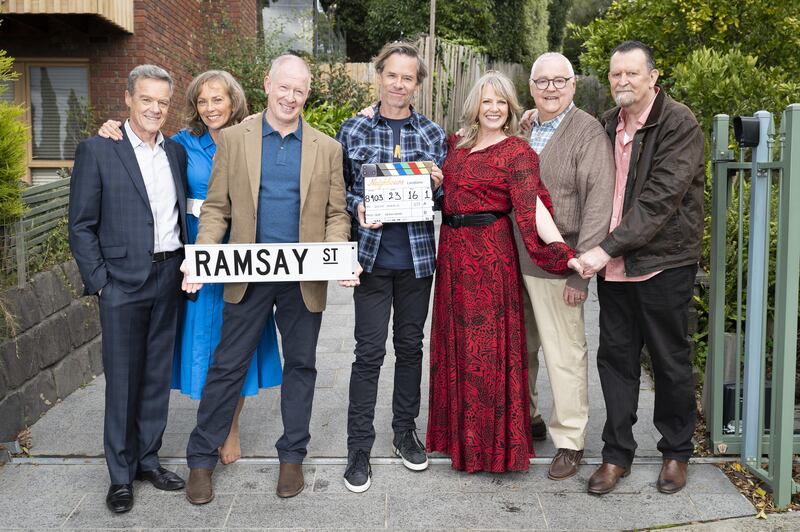 Neighbours: Stefan Dennis, Annie Jones, Geoff Paine, Guy Pearce, Lucinda Cowden, Ian Smith and Paul Keane