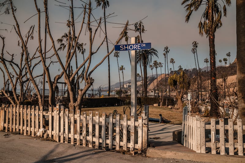 The remains of the Pacific Palisades Bowl Mobile Estates, which was burned by the Palisades fire in Los Angeles. Photograph: Ariana Drehsler/The New York Times
                      