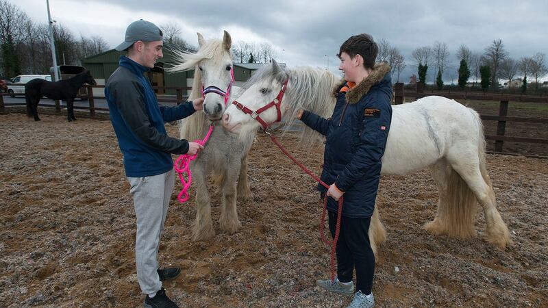 Luke Farrell and Bradley Taaffe at the new equestrian centre in Neilstown in Dublin. Photograph: Dave Meehan