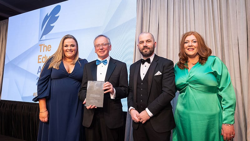 Willie Donnelly, judging co-ordinator, presents the Student Engagement & Communications Award to Academic Registry, University of Limerick team