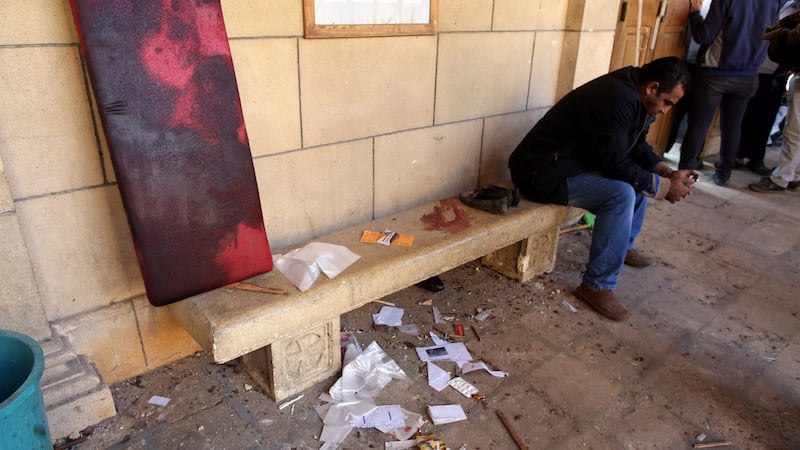 Damage inside St. Peter and St. Paul Coptic Orthodox Church after a bombing in Cairo on Sunday. The St. Peter and St. Paul church is a small chapel attached to the Coptic Cathedral. Photograph: EPA