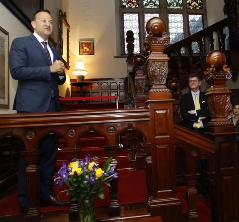 Taoiseach Leo Varadkar made an off-the-cuff speech from the bottom of the wooden staircase at Glencairn