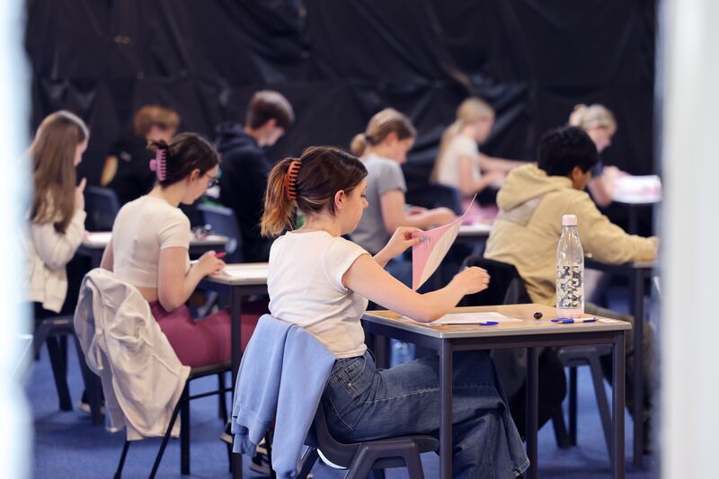 Students at Sutton Park School, Sutton, Dublin, began their State exams on Wednesday morning. Photograph: Dara Mac Dónaill 







