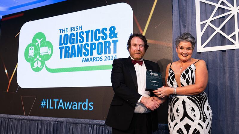 Declan Allen, head of logistics, supply chain and project management of Technological University Dublin presents the employer of the year award to Clionadh Lynders, Ace Express Freight