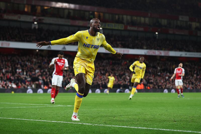 Jean-Philippe Mateta celoebrates scoring Crystal Palace's first goal. Photograph: Alex Pantling/Getty Images