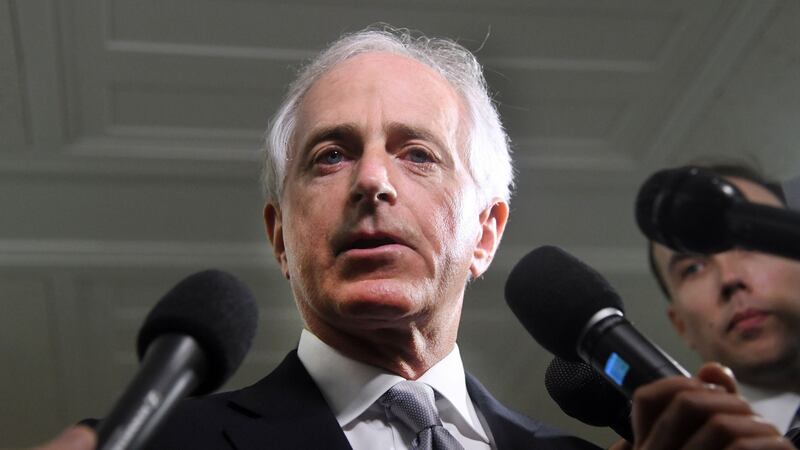 Senator Bob Corker, a Republican from Tennessee, speaks to members of the media on Capitol Hill in Washington, DC, US.  Photograph: Olivier Douliery/Bloomberg