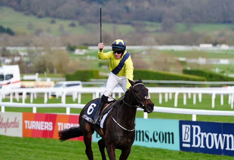 Jockey Seán Flanagan celebrates after winning the Queen Mother Champion Chase at Cheltenham on Marine Nationale. Photograph: David Davies for The Jockey Club/PA Wire