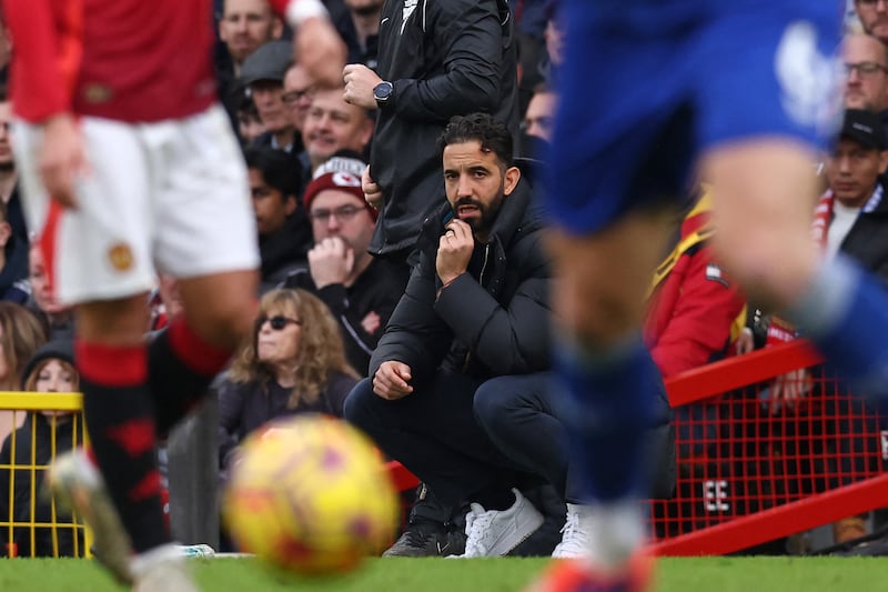 Manchester United's Portuguese head coach Ruben Amorim looks on during the EPL game against Everton at Old Trafford. Photograph: Darren Staples / AFP via Getty Images