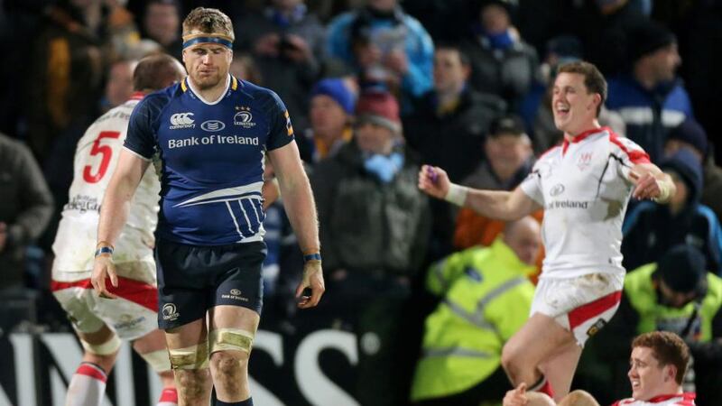 Leinster's Jamie Heaslip dejected at the final whistle at the RDS on Saturday. Photograph: James Crombie/Inpho