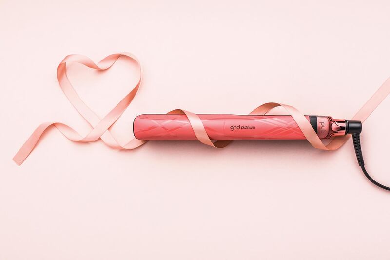 ghd Platinum Limited Edition Pink Blush Styler and Roll Bag (€215).