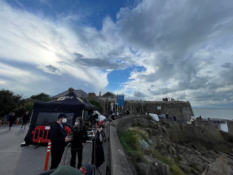 Emerald: filming at the Forty Foot in south Dublin this week. Photograph: Tom Honan