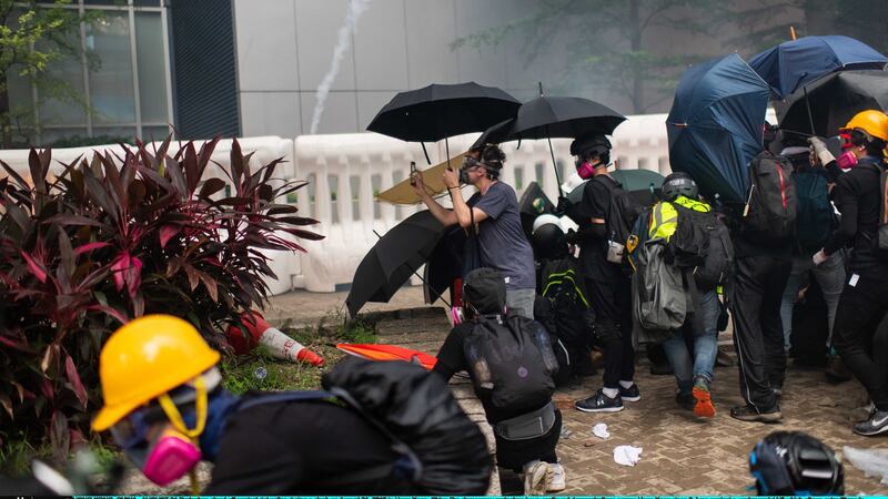 Protestors stand off against riot police during a clash on August 31st, 2019 in Hong Kong. Photograph: Billy H C Kwok/Getty Images