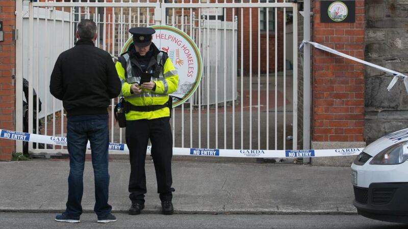 Gardai at Killarney Court close to the scene of a fatal shooting on Empress Place in Dublin. Photograph: Gareth Chaney/Collins