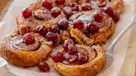 Cinnamon and cherry swirl traybake