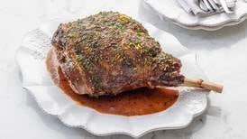 Slow roasted and glazed leg of lamb with lemon and pepper