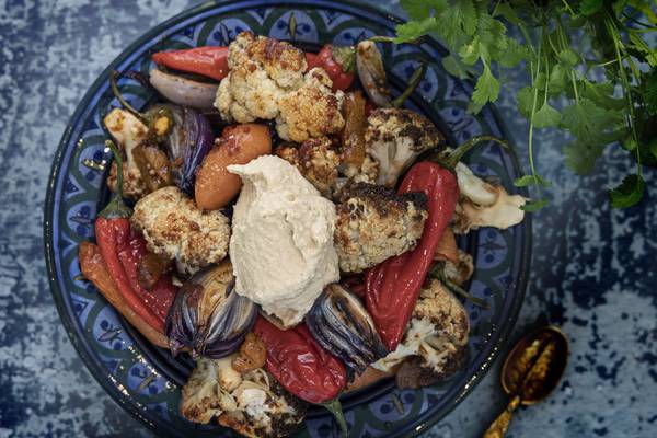 Middle Eastern root vegetable feast with harissa and butterbean hummus