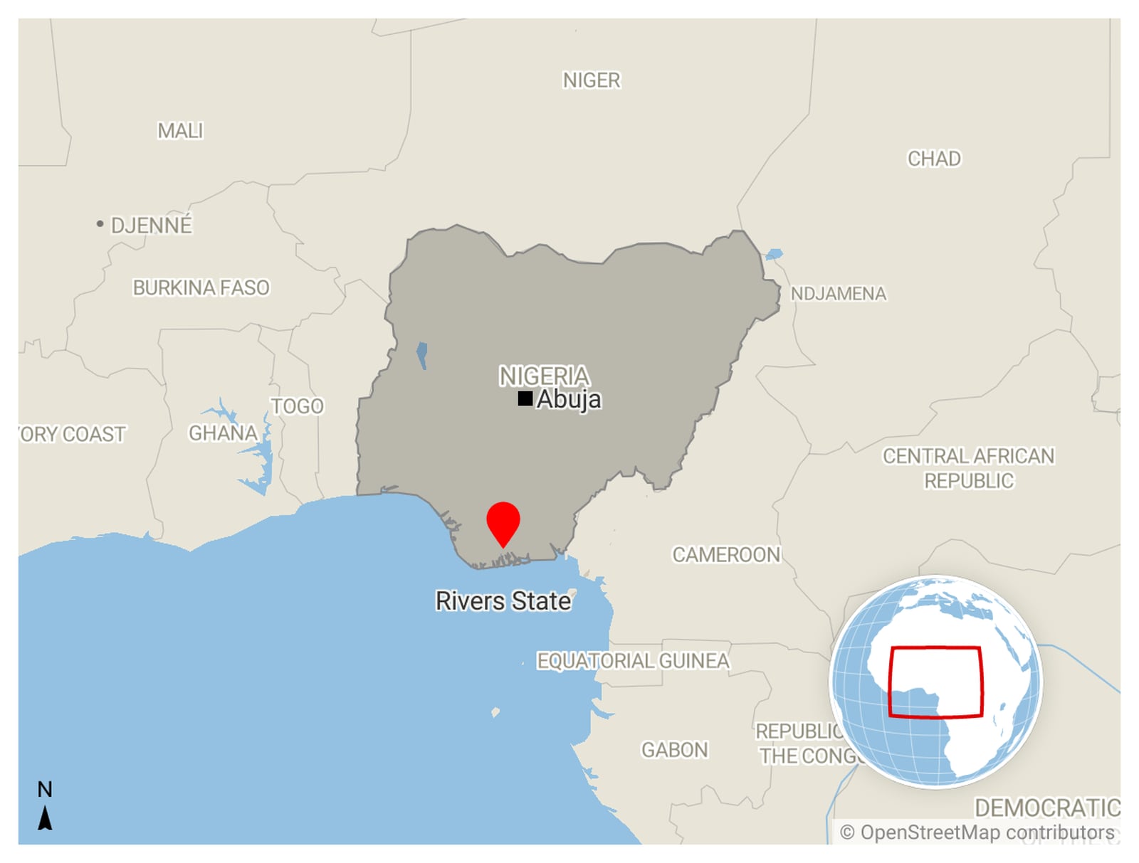 The incident happened in the south of Nigeria in Rivers State on Saturday. Map: Datawrapper