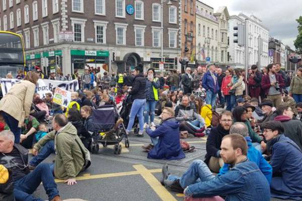 Sit-down in Dublin city centre as large crowds protest over housing